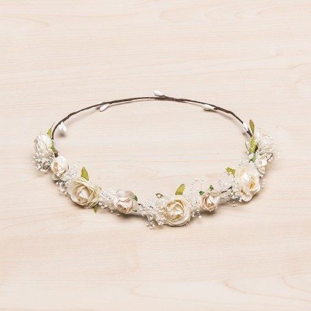 Demi-couronne de fleurs pour cheveux blanche